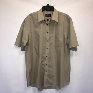 Stafford Button Up Adult XXL Mens Beige Short Sleeve Cotton Blend Shirt